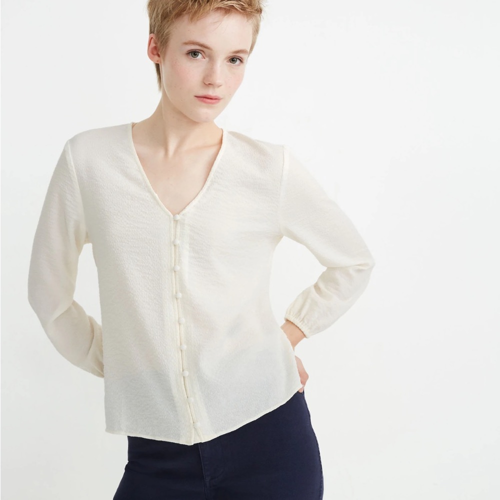 Madewell V-Neck Button-Down Shirt Cream S